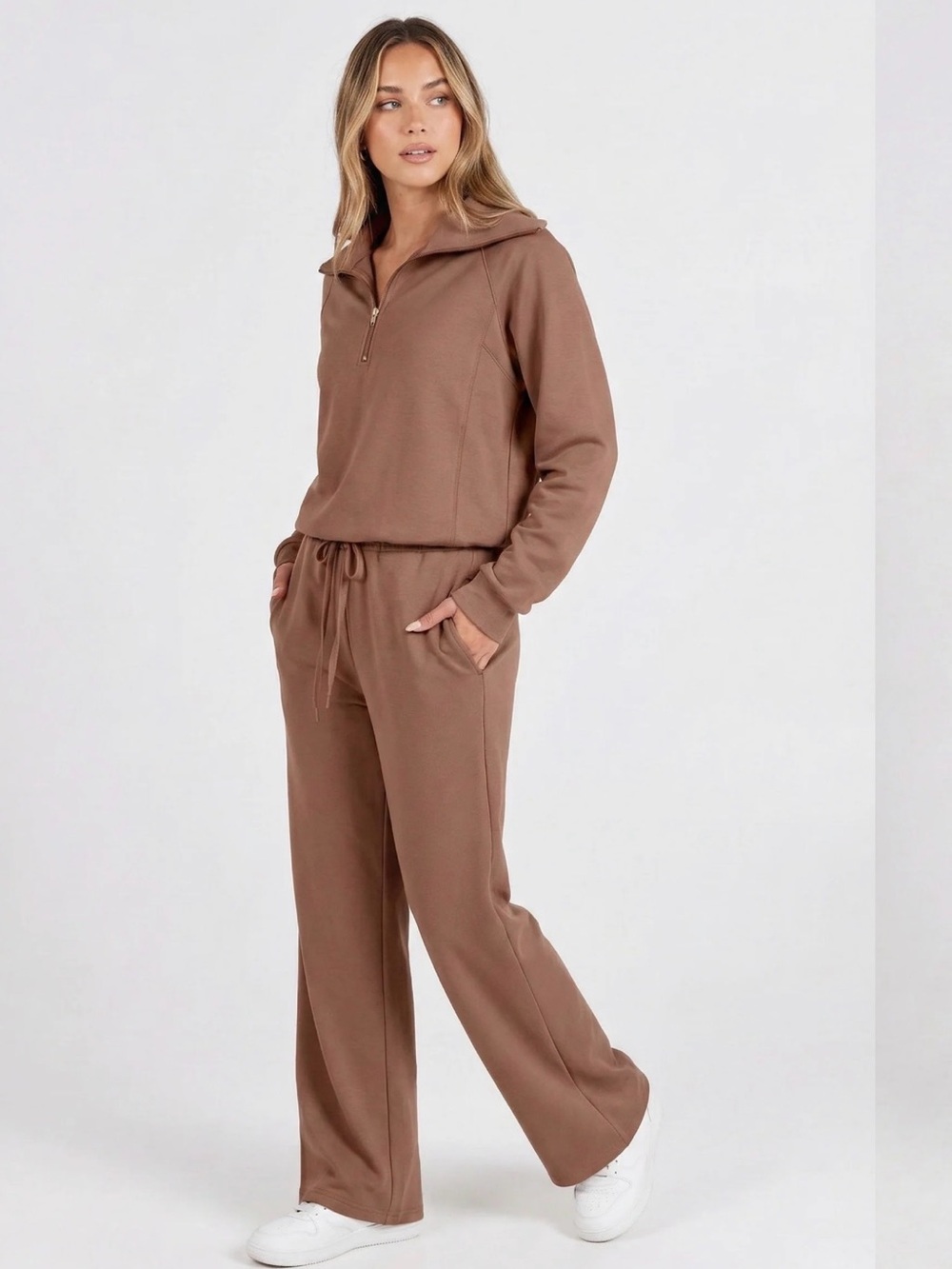 Lohnr, Set, Cocoa, Sz L, Women's Drawstring Wide-Leg Pants - Cozy Set